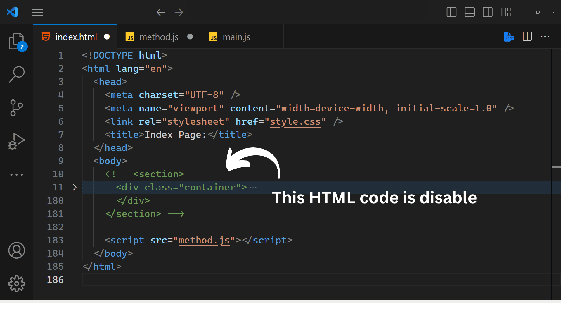 Disable HTML codes without deleting